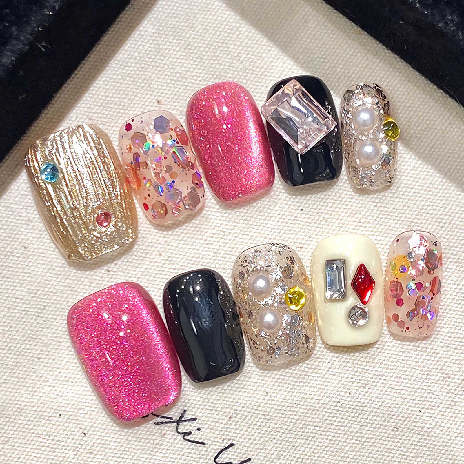 Resin Craft Material - Handmade Press on Nails Glitter Pink