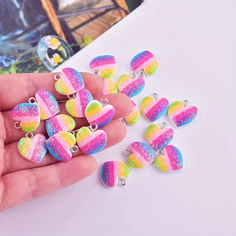 10Pcs Colorful Heart Resin Cha - Resin Craft Projects 评论和价格