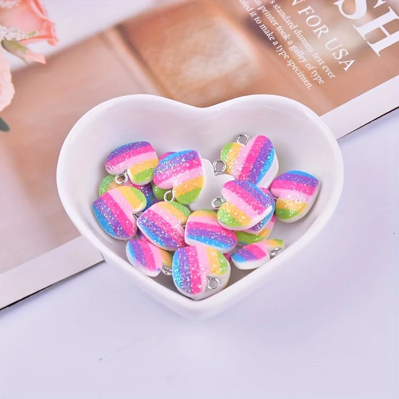 10Pcs Colorful Heart Resin Cha - Resin Craft Projects 评论和价格
