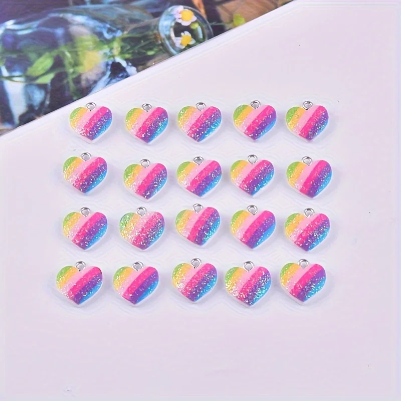 10Pcs Colorful Heart Resin Cha - Resin Craft Projects 评论和价格