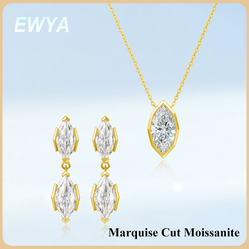 EWYA 3CT Marquise Cut Moissani - Bezels Set Pendant 评论和价格