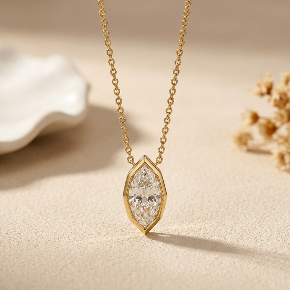 EWYA 3CT Marquise Cut Moissani - Bezels Set Pendant 评论和价格