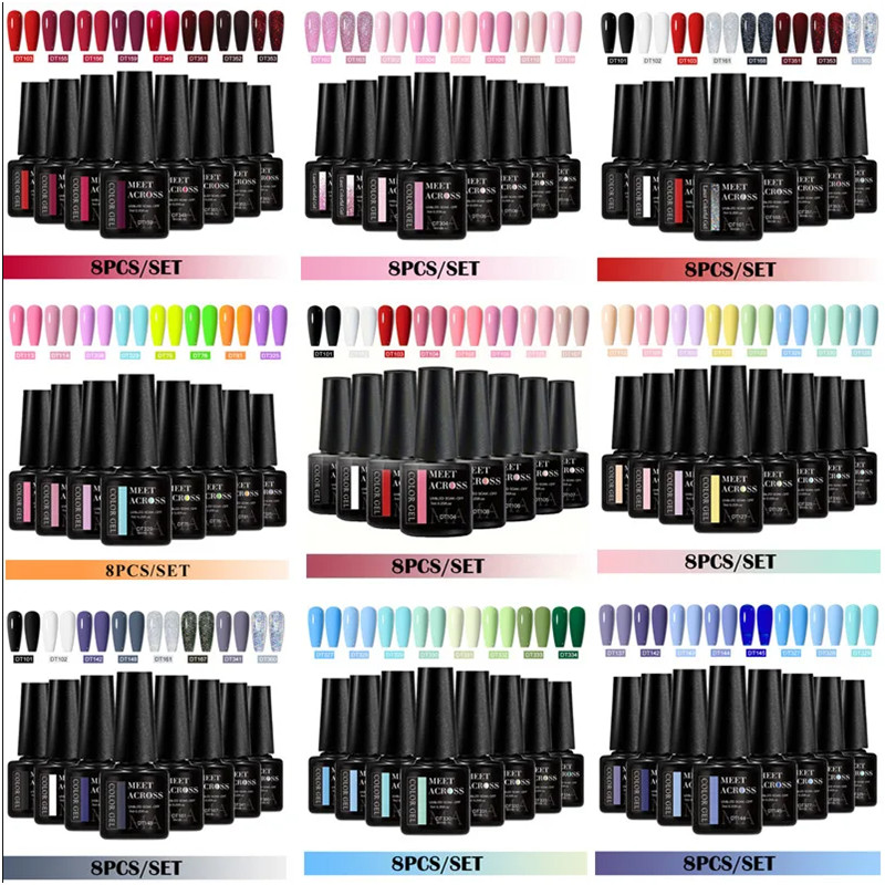 8pcs Gel Nail Polish Set HEMA  - Resin Glitter Pack 评论和价格