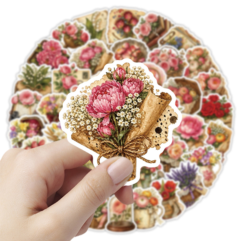 50Pcs Vintage Floral Stickers  - Dried Flower Bulk 评论和价格