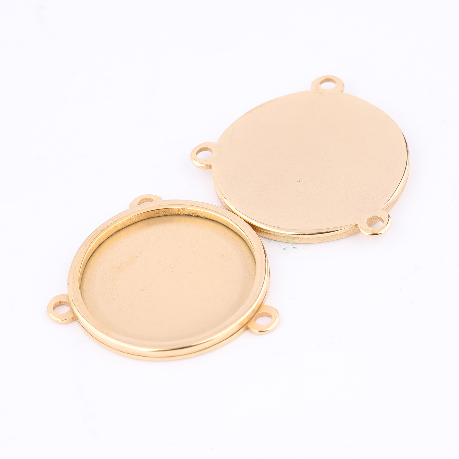 5pcs Stainless Steel Gold Plat - Bezels Set Pendant 评论和价格